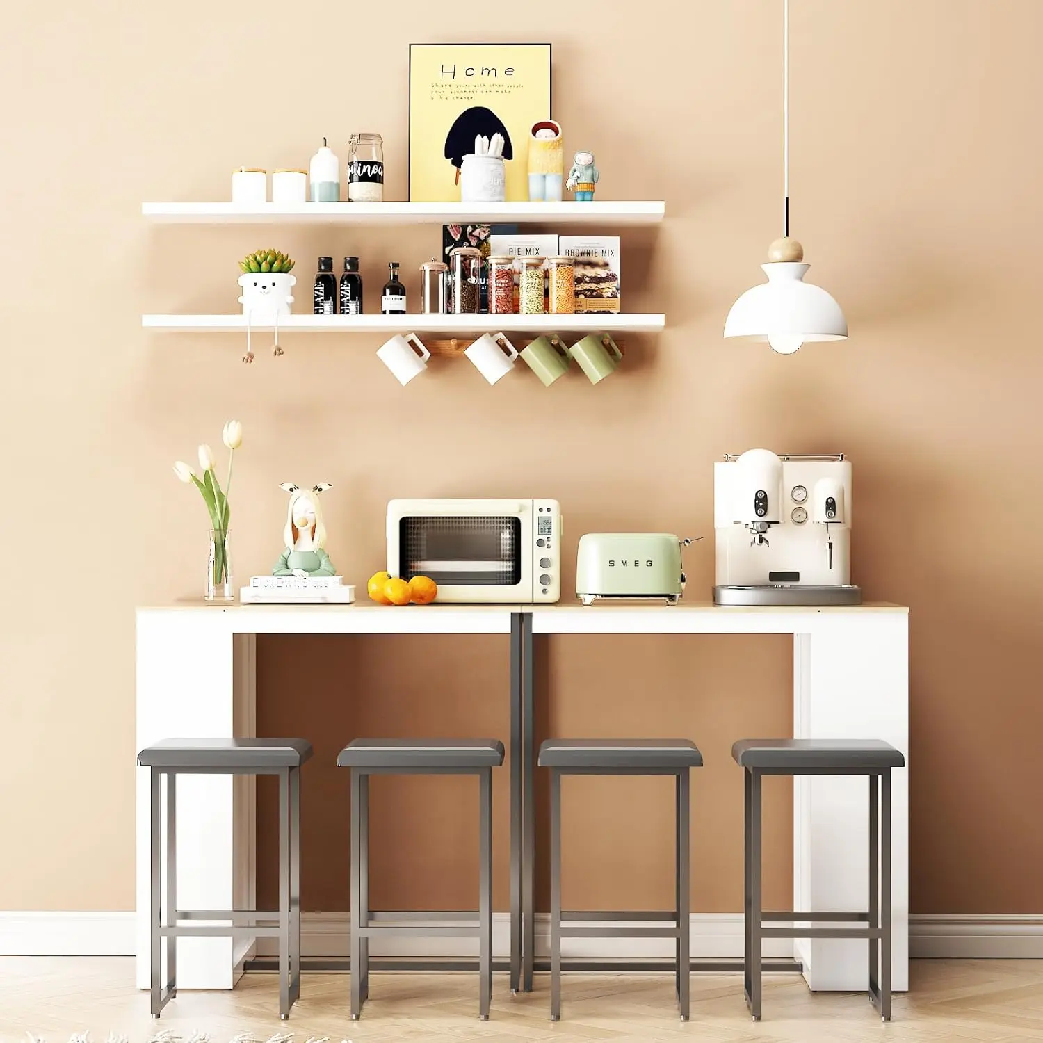 Dining Table Set - Kitchen Bar Table with Storage, Small Dining Desk with 2 Stools, Kitchen Island with Seating Counter Height