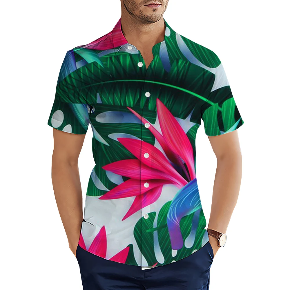 

HX Fashion Men's Shirts Hawaiian Polynesia Leaves Strelitzia Short Sleeve Casual Shirt for Men Graphics Beach Shirt