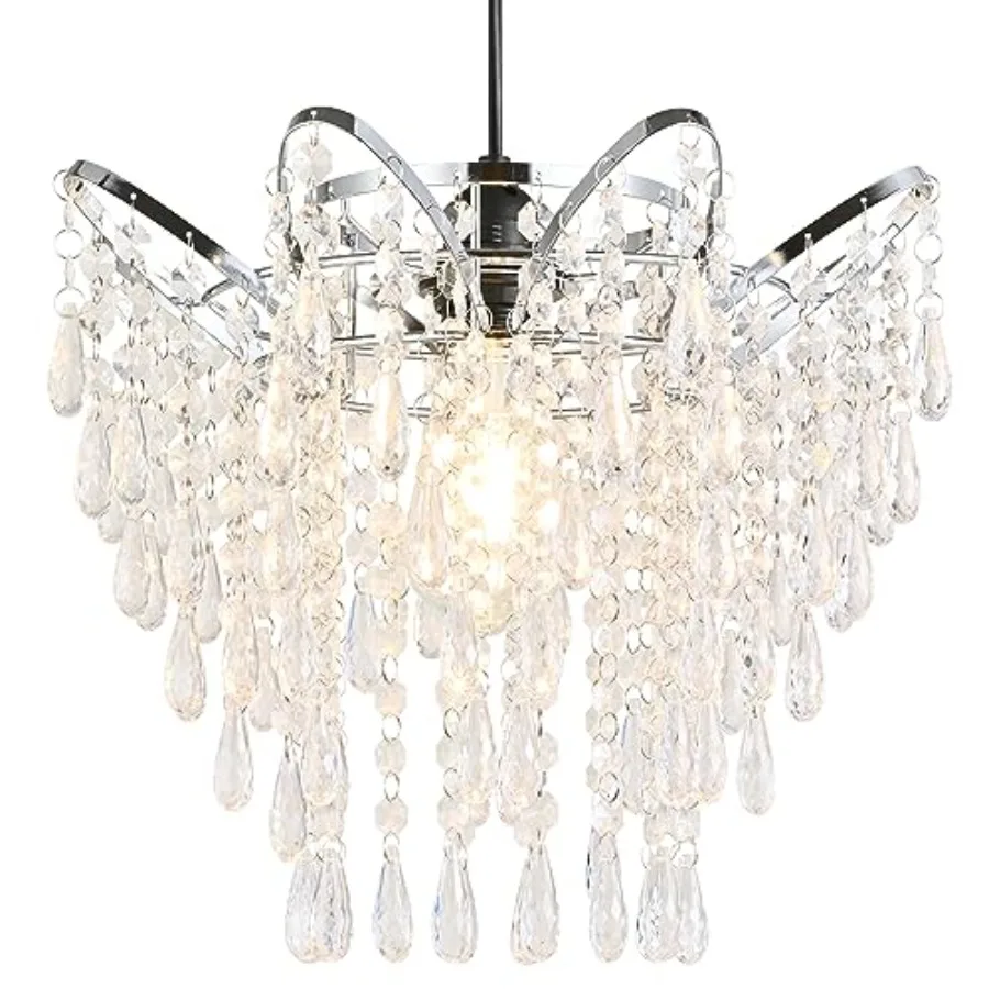 

Acrylic Chandelier Shade, 3-Tier Beaded Crystal-Like Ceiling Light Cover Clear Glassy Design for Bedroom, Wedding or Party Deco