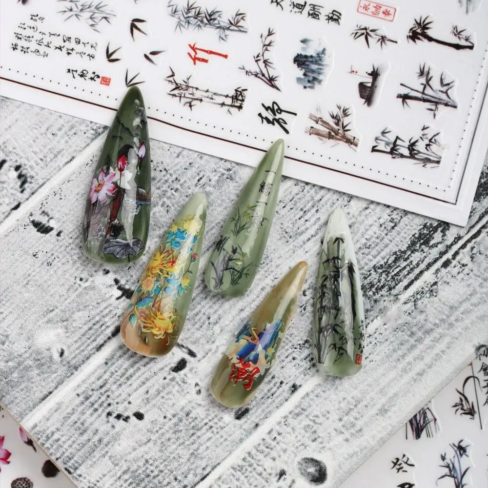 Art Bamboo Leaves Chinese Character Chinese Styles Calligraphy Nail Art Decor Nail Art Stickers Manicure Decoration Nail Decals