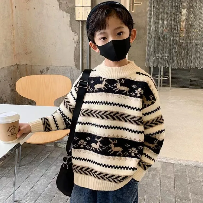 

Boys' Semi-Turtleneck Pullover Sweater Autumn Winter 2025 New Design Heavyweight Knitwear Big Kids Thermal