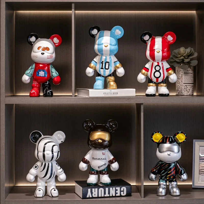 Ceramic Bear Ceramic Bank Sculpture Animal Money Box Home Office Decoration Statue with Coin Slot Football Enthusiast Gift