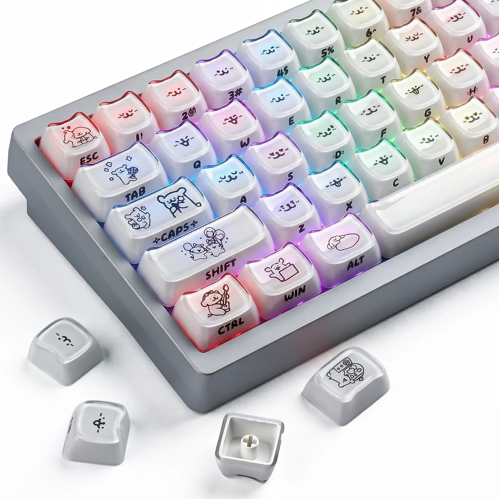 

118-клавишные кейкапы MAO Profile Crystal Line Puppy White из прочного ПВХ для механических клавиатур, игровые, настраиваемые