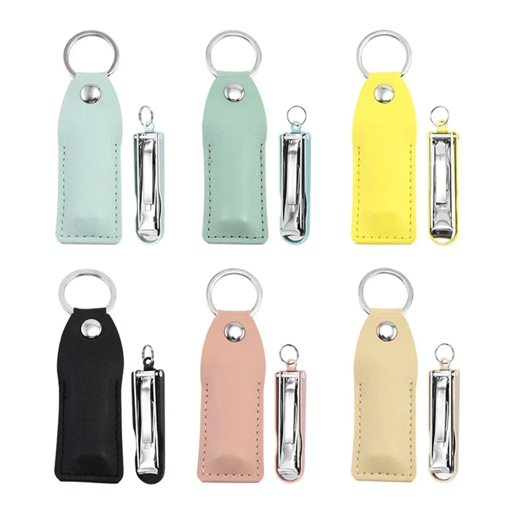 Portable Folding Nail Clipper Nail File Cutter Collapsible Fingernail Trimmer Clippers with Key Ring Leather Case Nail Tools