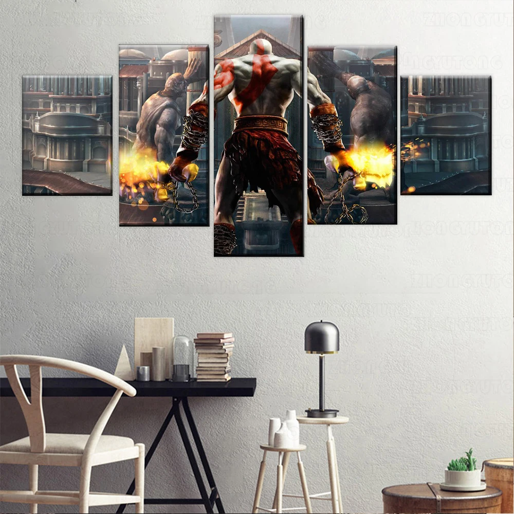 

Canvas Wall Art Poster of God of War Kratos Back Shadow Picture Print Living Room Bedroom Mural Artwork 5 Panels Interior Arts