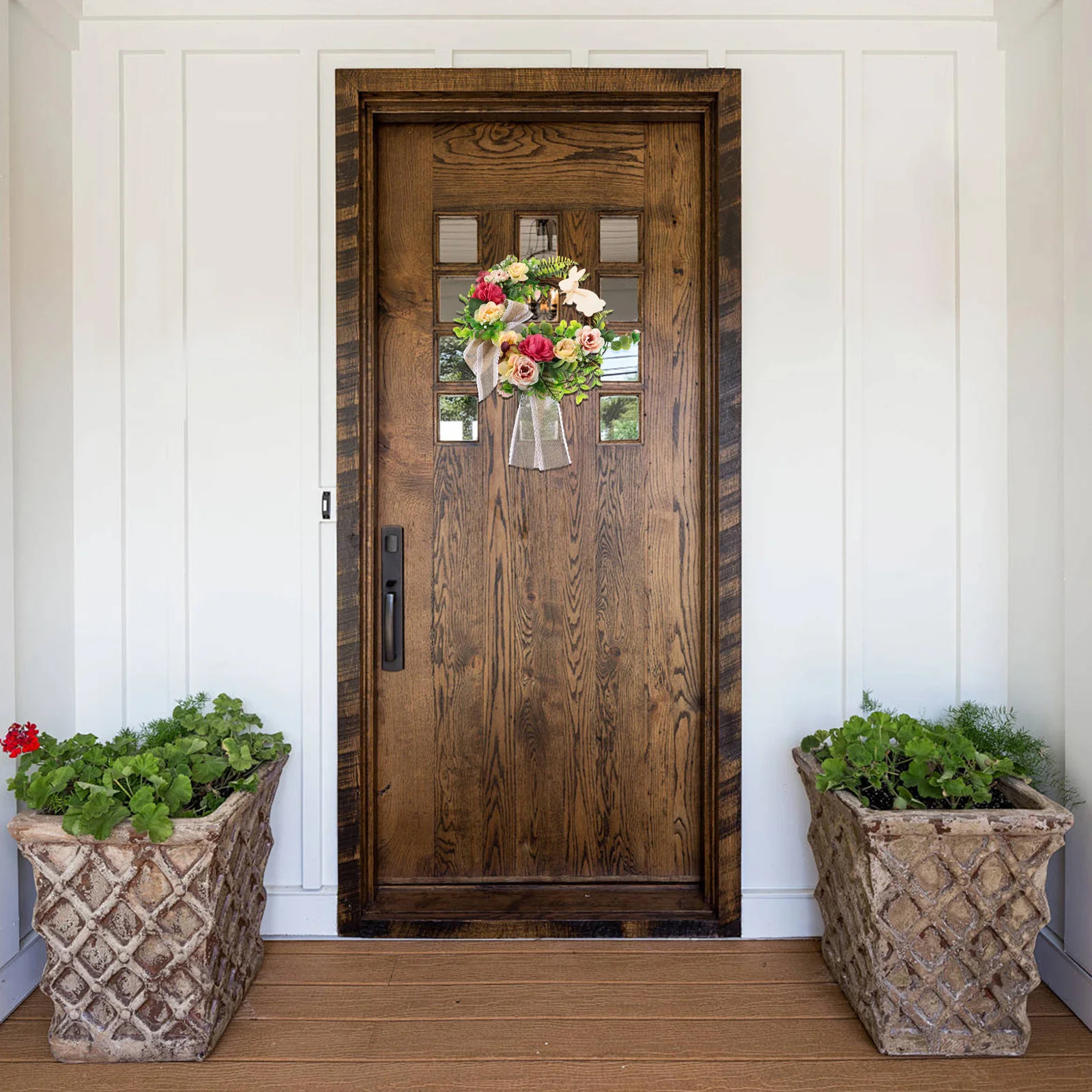 

Handmade Bunny Flower Wreath Artificial Spring Rabbit Door Hanging Decoration Indoor Outdoor Party Prop Floral Garland Garden