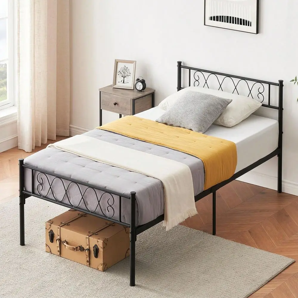 

Twin Bed Frame With IronArt Sweet Heart,Metal Slats Support Platform Bed Frame With Headboard And Footboard,Sturdy Metal Platfor
