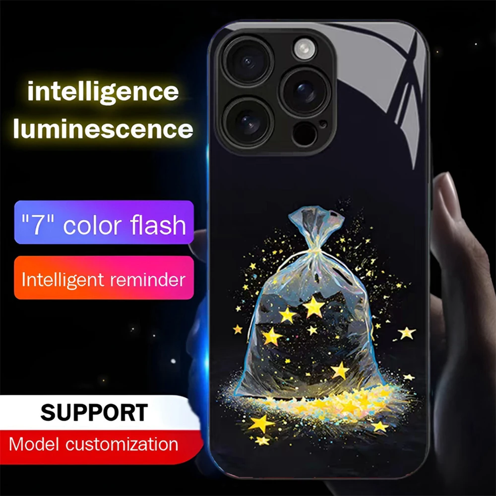 Romantisches Meteor-Design Schallgesteuertes LED-Blitzgehäuse Leuchtende Glasabdeckung für iPhone Air 17 16 E 15 14 13 12 11 Pro Max Plus – Detail 9