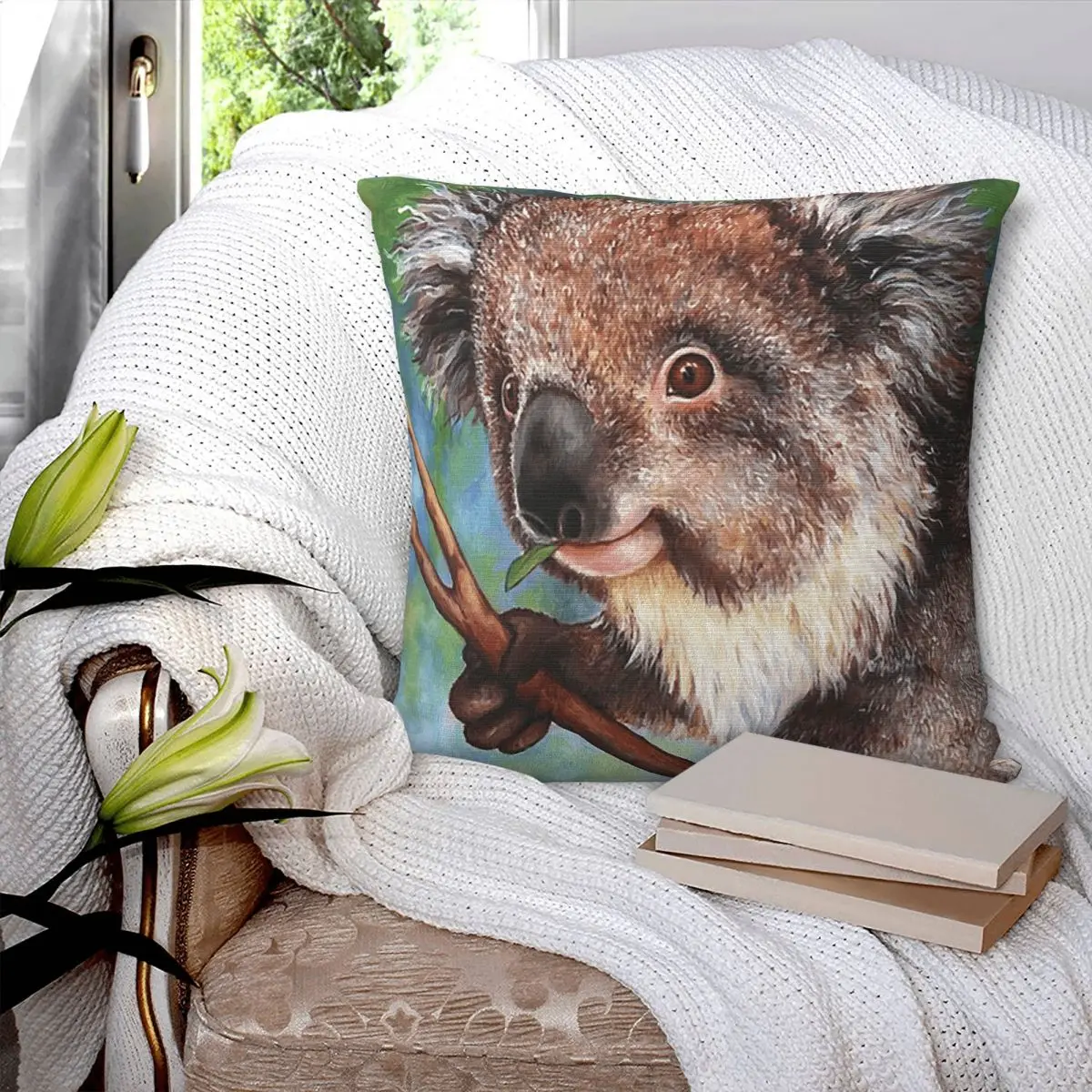 Cute Australian Koala Print Square Pillowcase Cushion Cover Pillow Case Throw Pillow Cover for Home Sofa Living Room