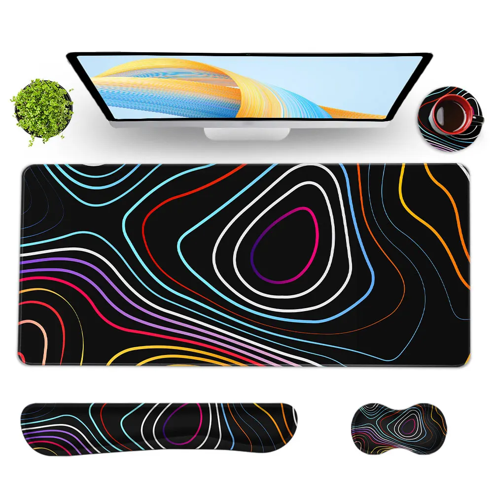 Black Dazzle Ripple Mouse Pad Wrist Guard 4-piece set - ergonomic design, effective relief wrist pain, soft and comfortable