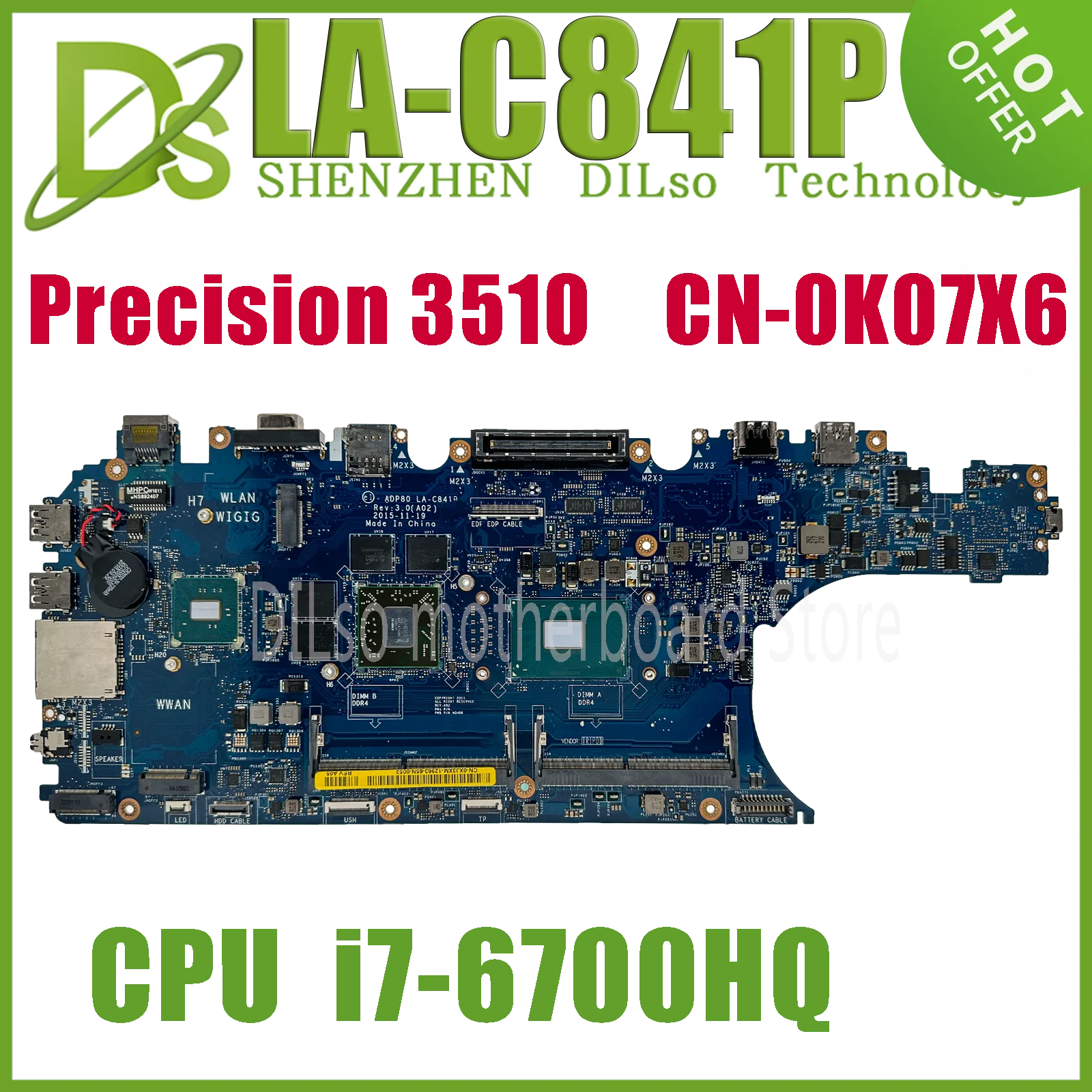 kefu placa mae portatil para dell cpu i76700hq e31505m la c841p cn0xj3xm cn 0k07x6 mainboard para dell precision 15 3510 286 0086020 01