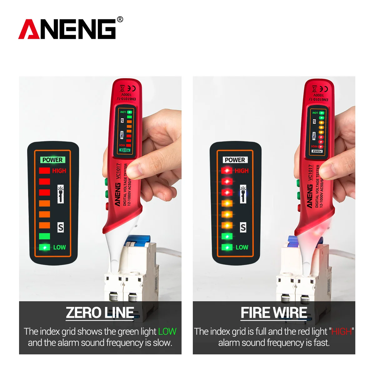 ANENG VC1017 Electric Voltage Detector Pen ABS Shell Non‑Contact Induction AC 12‑1000V LED Indicator Circuit Safety Test Tool