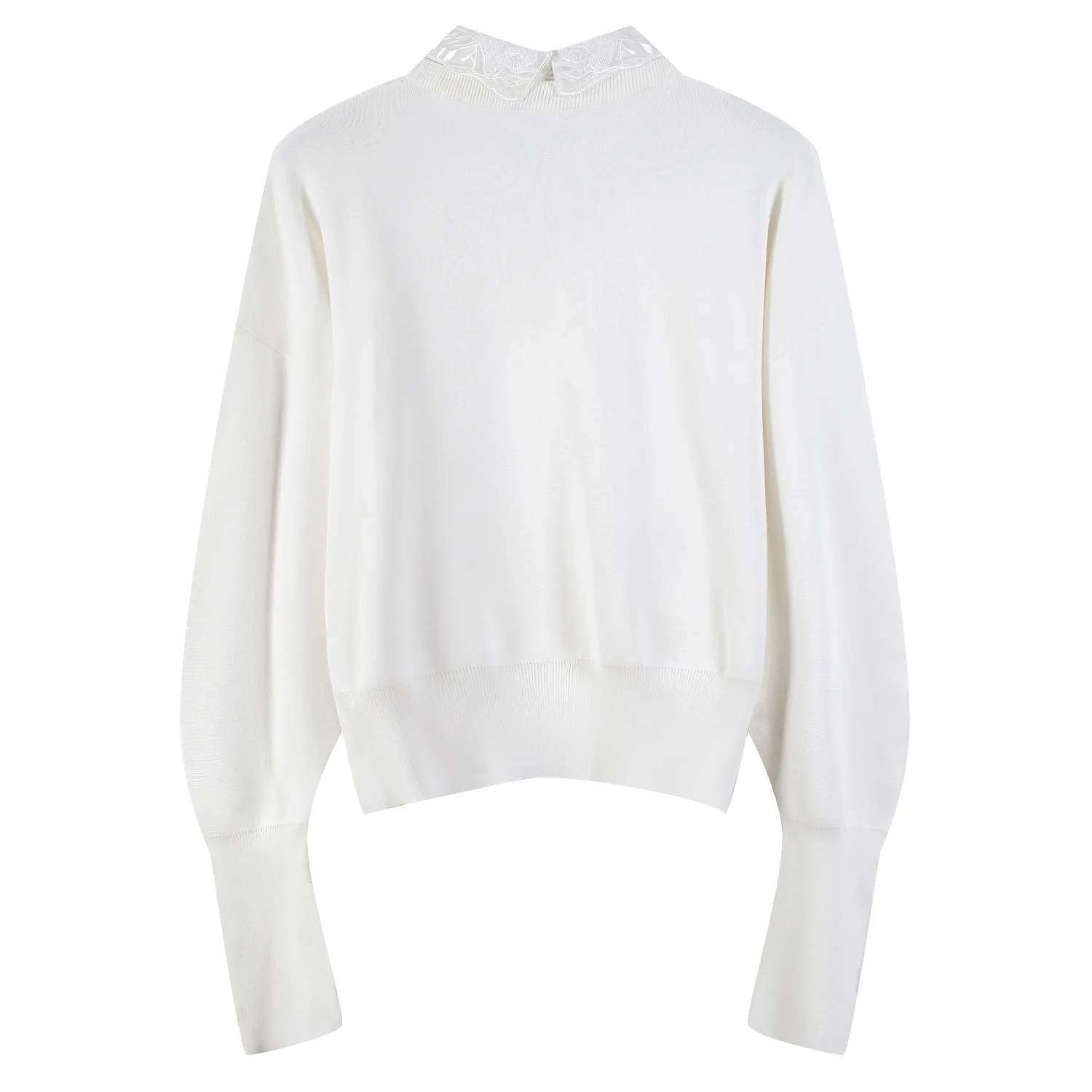 Retro Chic Odpinany Kołnierzyk z Koronki Dzianinowy Top Latarnia Sve Modny Wodny Diament Damska Odzież do Pracy Dzianina