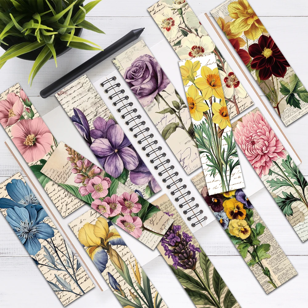 

30pcs Retro Aesthetic Floral Paper Bookmarks DIY Student Reader Book Page Marking Library Office Journal Page Markers