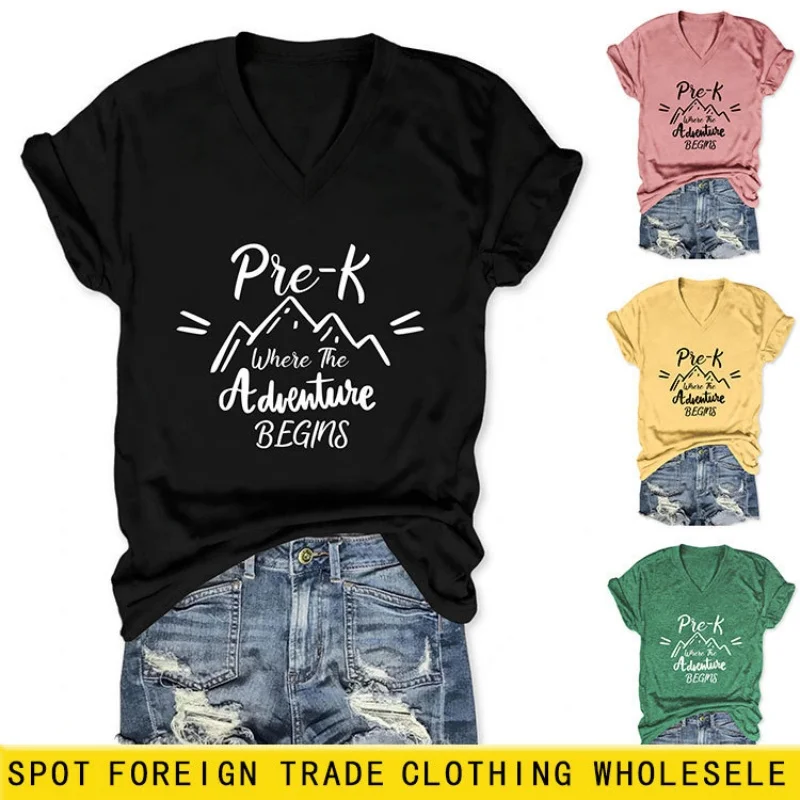 

Summer short-sleeved T-shirt for women with loose V-neck, slimming and stylish, youthful, and energetic Dopamine top