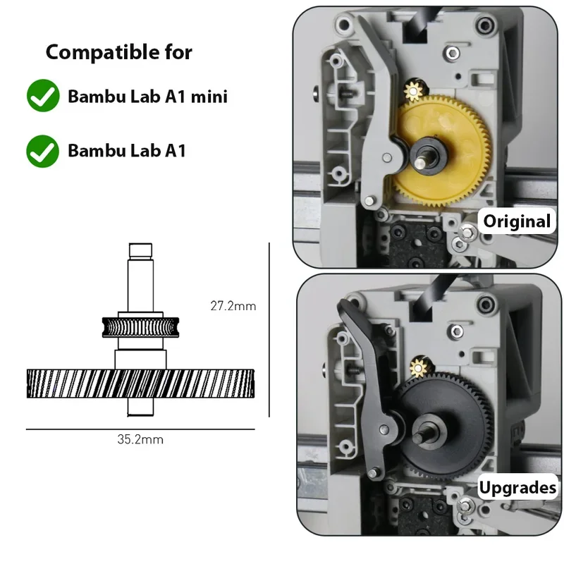 Upgraded Hardened Steel A1/A1 Mini Extruder Gear Assembly CNC POM Nanocoated for Bambu Lab A1/A1 3D Printer