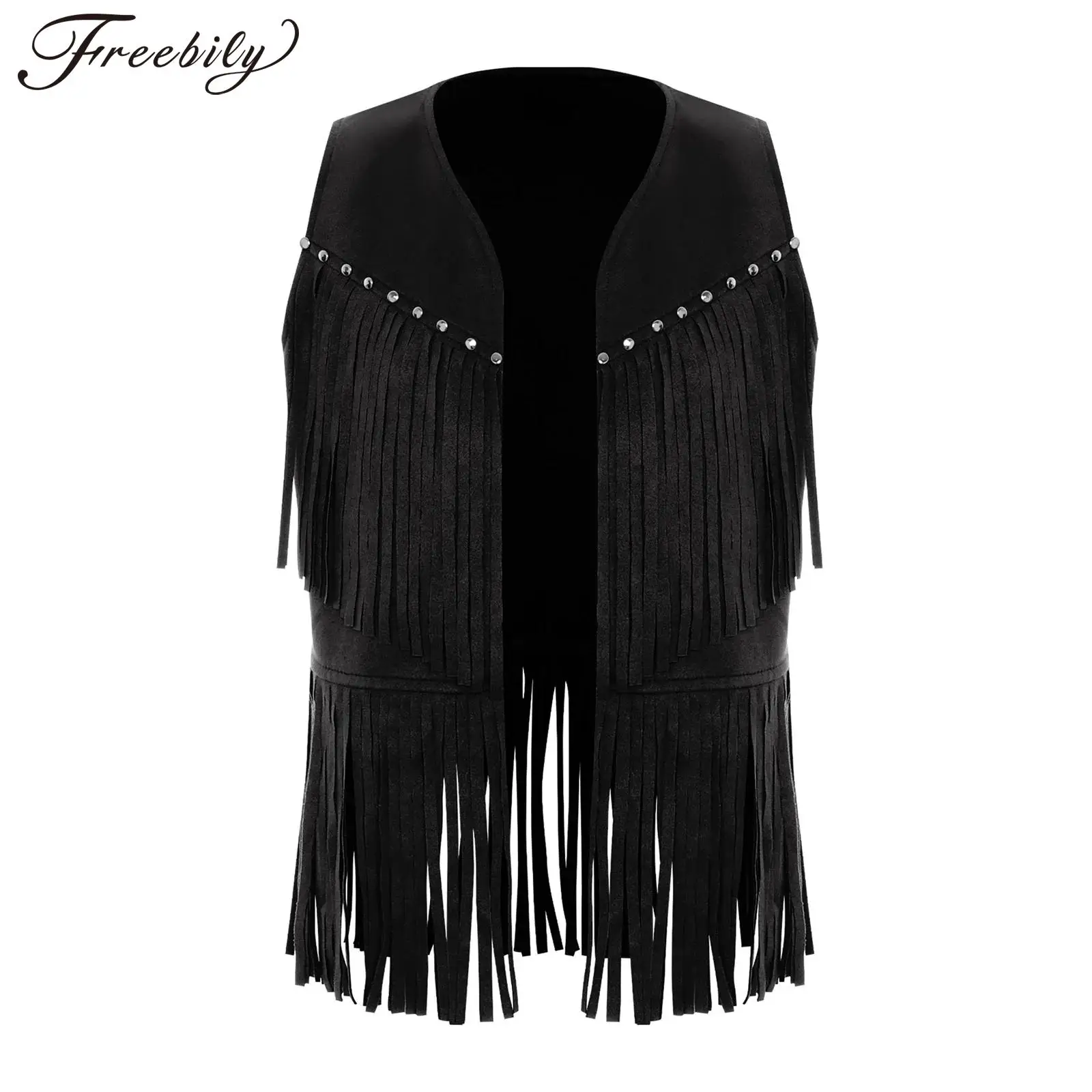 

Childs Western Cowboy Vest Kids Girl Boy Fringed Halloween Costumes for Carnival Theme Party Open Front Waistcoat Tassels Top