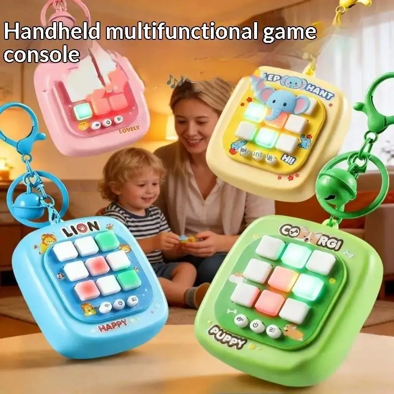 4 in 1 Electronic Tic Tac Toe Game Keychain Mini Handheld Memory Whack a Mole LED Fidget Toy Portable Educational Gift for Kids