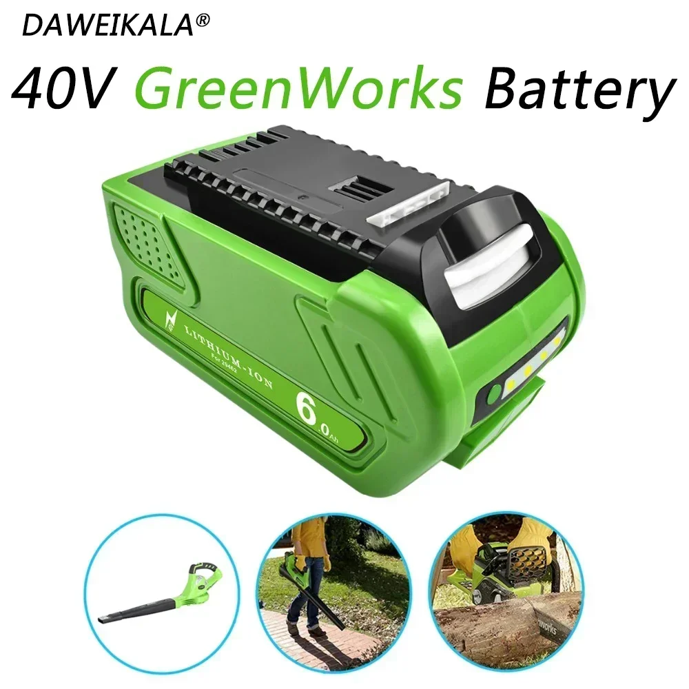 2025 40V 18650 Li-ion Rechargeable Battery 6000mAh for GreenWorks 29462 29472 29282 G-MAX GMAX Lawn Mower Power Tools Battery