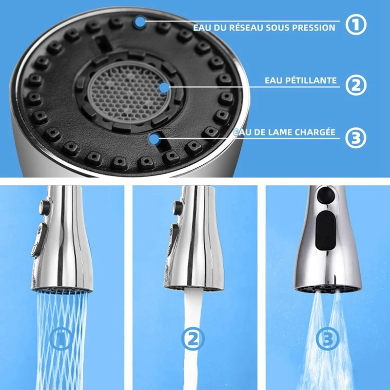 Aeratore per rubinetto, filtro gorgogliatore per rubinetto da cucina a 3 modalità con 2 adattatori (M22 e F24), rubinetto girevole a 360 gradi