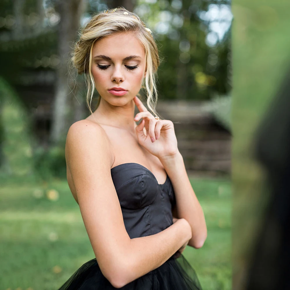 Duas peças de topo de colheita vestido de casamento preto feito sob encomenda sem alças mais sizeiririrregular alta divisão tule saia fotografia vestidos de noiva