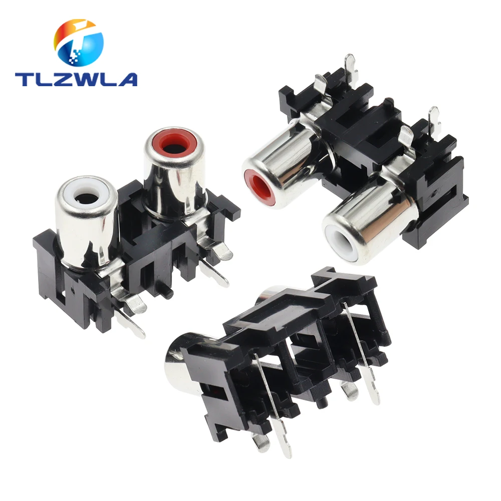 100Pcs Rca Socket Audio-aansluiting Av Lotus Socket AV2-5 2-Hole Socket Wit Rood