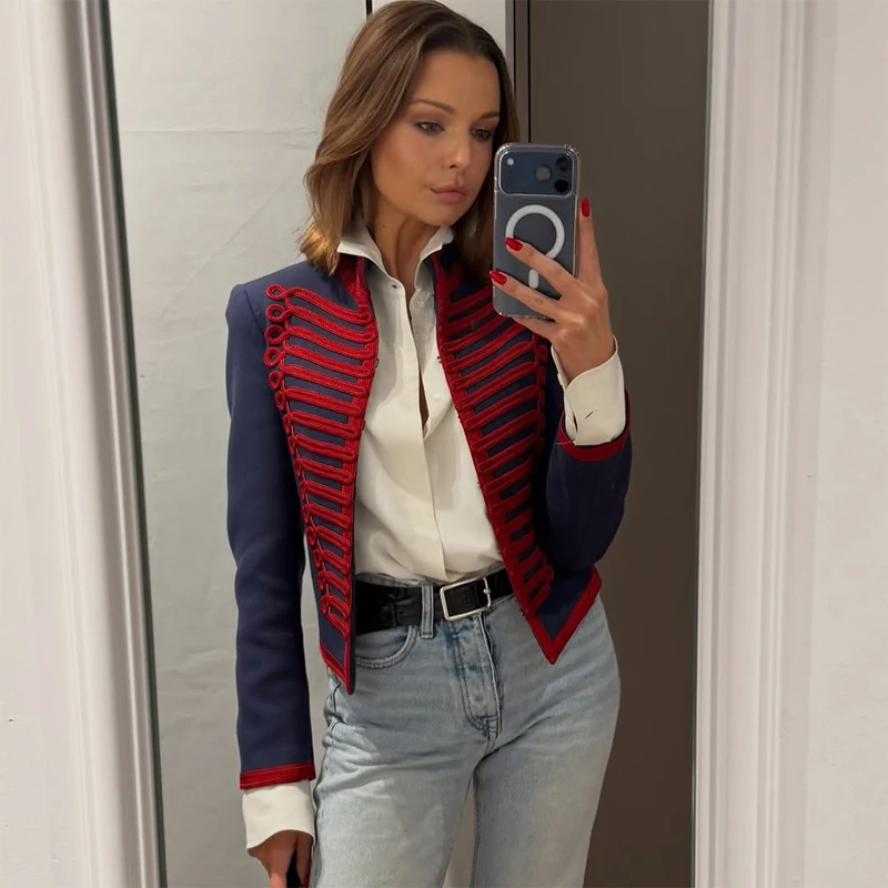 Black Short Baroque Jacket Women Elegant Stand Collar Pearl Buttons Military Jackets 2026 Spring Fashion Lady Daily Street Coat 24 S61e833afc18e46d3854b006e41c6dac2j