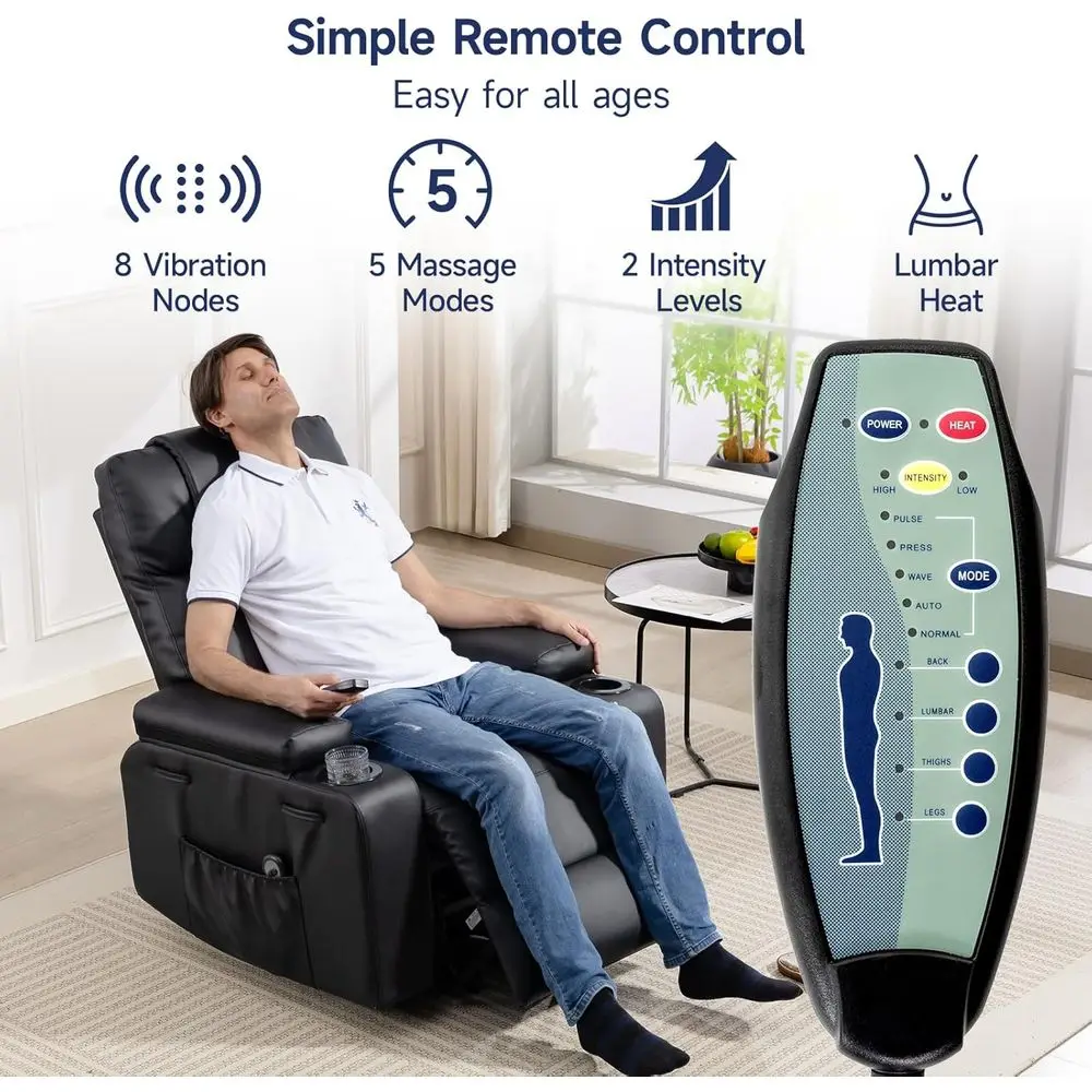 Sillón reclinable eléctrico para personas mayores con masaje y calor, 160 °   Sillón Reclinable Eléctrico Ajustable de Cuero PU con Control Remoto y Portavasos