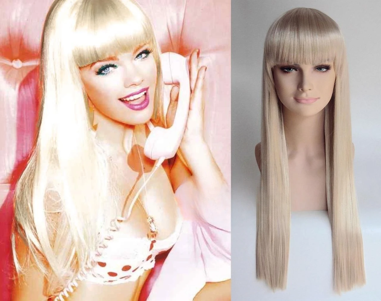 

DELUXE BARBIE DOLL EXTRA LONG STRAIGHT PLATINUM BLONDE WIG COSTUME COSPLAY