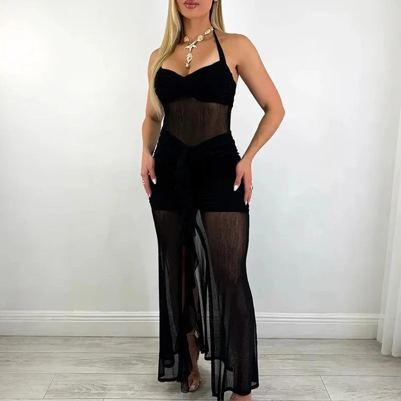 

Sexy Mesh Patchwork Slit Bodycon Dress Summer Dresses for Women