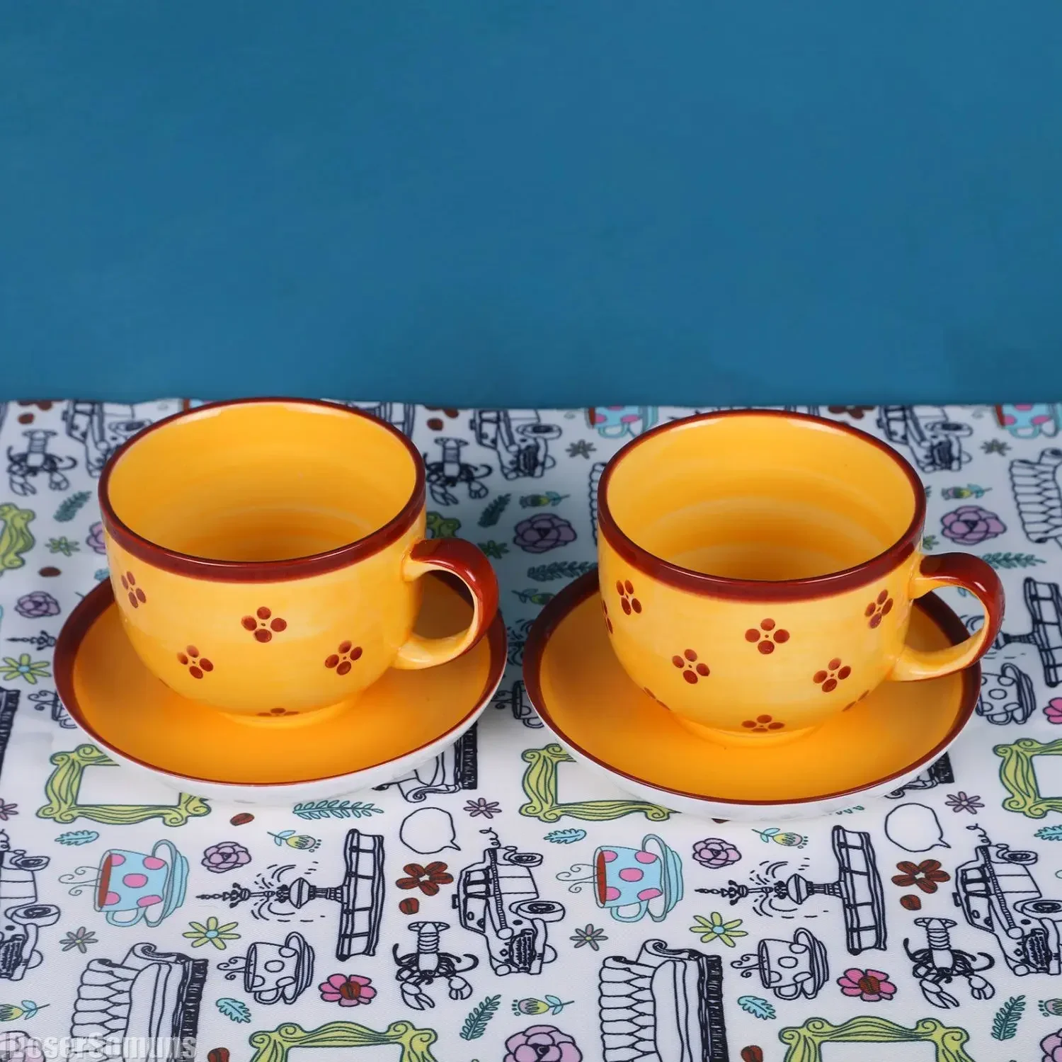 Ceramic Cup Monica Kitchen Yellow Cup and Saucer Set Art Print Coffee Drink Couple Breakfast Plate Kitchen Accessories Simple