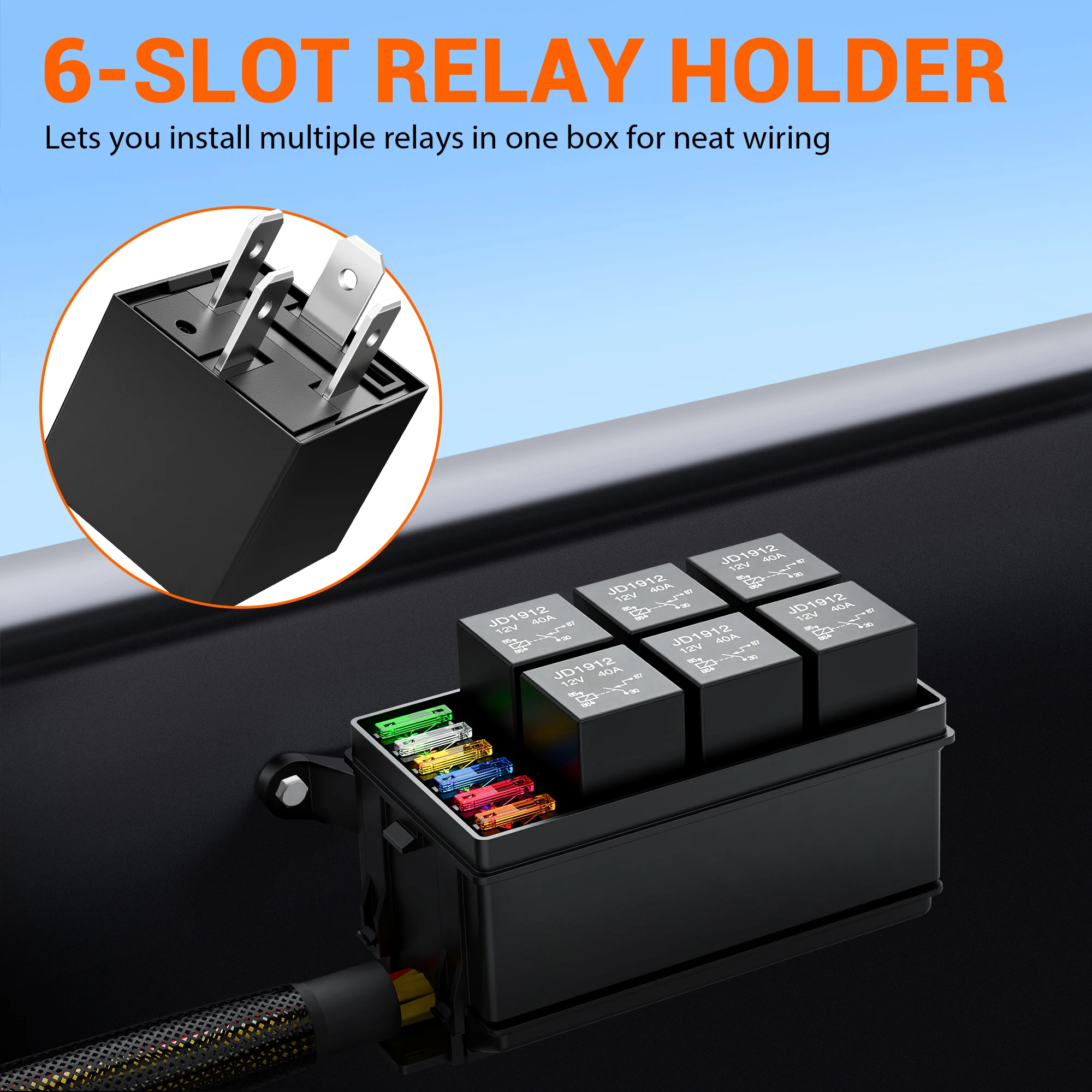 12V Relay Box 6 Way  Waterproof Relay Box 6 Slot and 8 ATC/ATO Fuses Relay Panel 4-Pin Box Block Kit for Automotive Car Marine