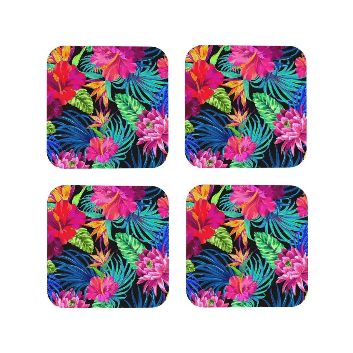 Drive You Mad Hibiscus Pattern Coaster Coffee Mat Set of 4 Placemat Mug Tableware Decoration & Accessories Pads for Home Kitchen