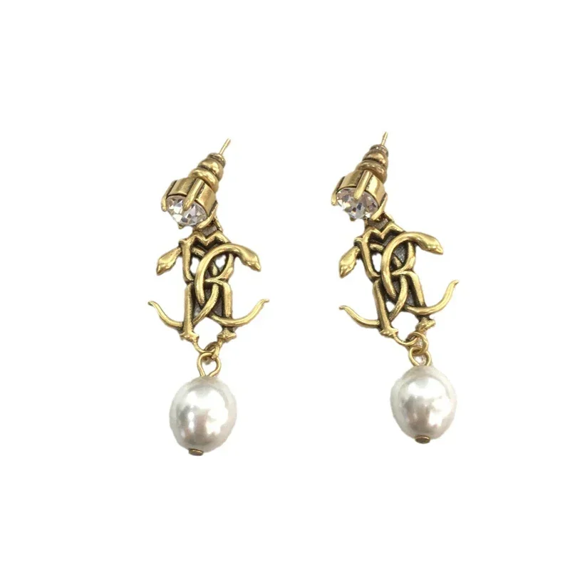 Double Spirit Snake Pearl Earrings Female High-level Sense of Personality Temperament Diamond-set Snake Earrings for Gift