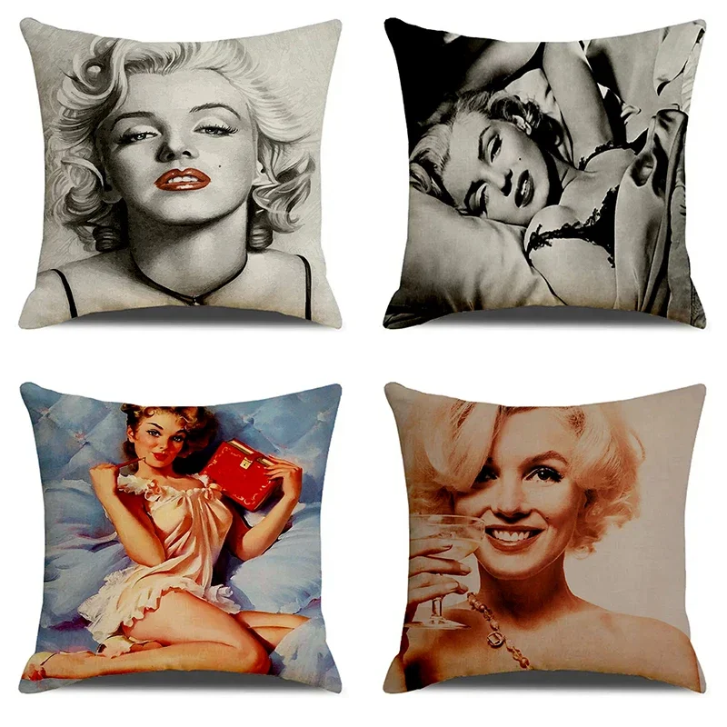 Celebrity Marilyn Monroe Pattern Printed Soft Square Pillowslip Linen Blend Cushion Cover Pillowcase Living Room Home Decor