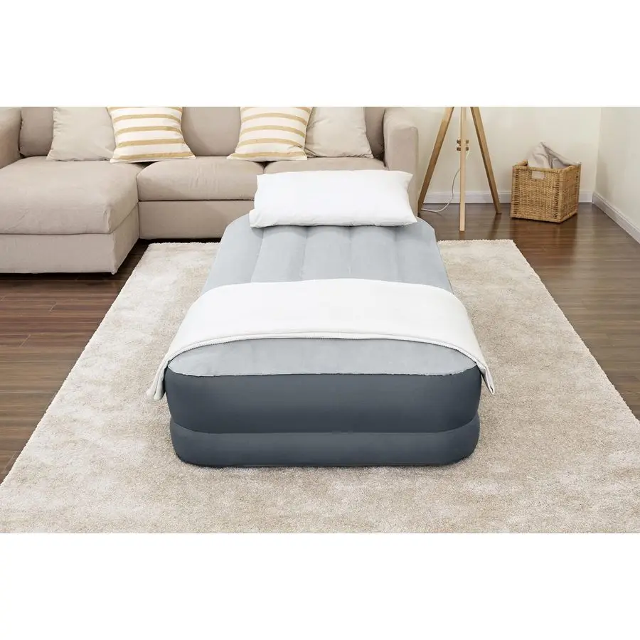 

Twin Air Mattress Supersoft Snugable Top Extra Durable Tough Guard with Builtin Pillow Raised 15 Airbed with Built in Pump USB C