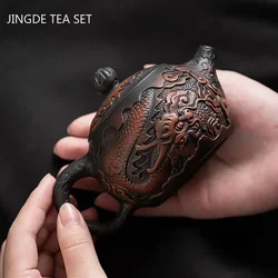 Retro Purple Pottery Teapot Hand-carved Dragon Pattern Xishi Pot Ball Hole Filter Beauty Tea Infuser Chinese Pu 'er Tea Set