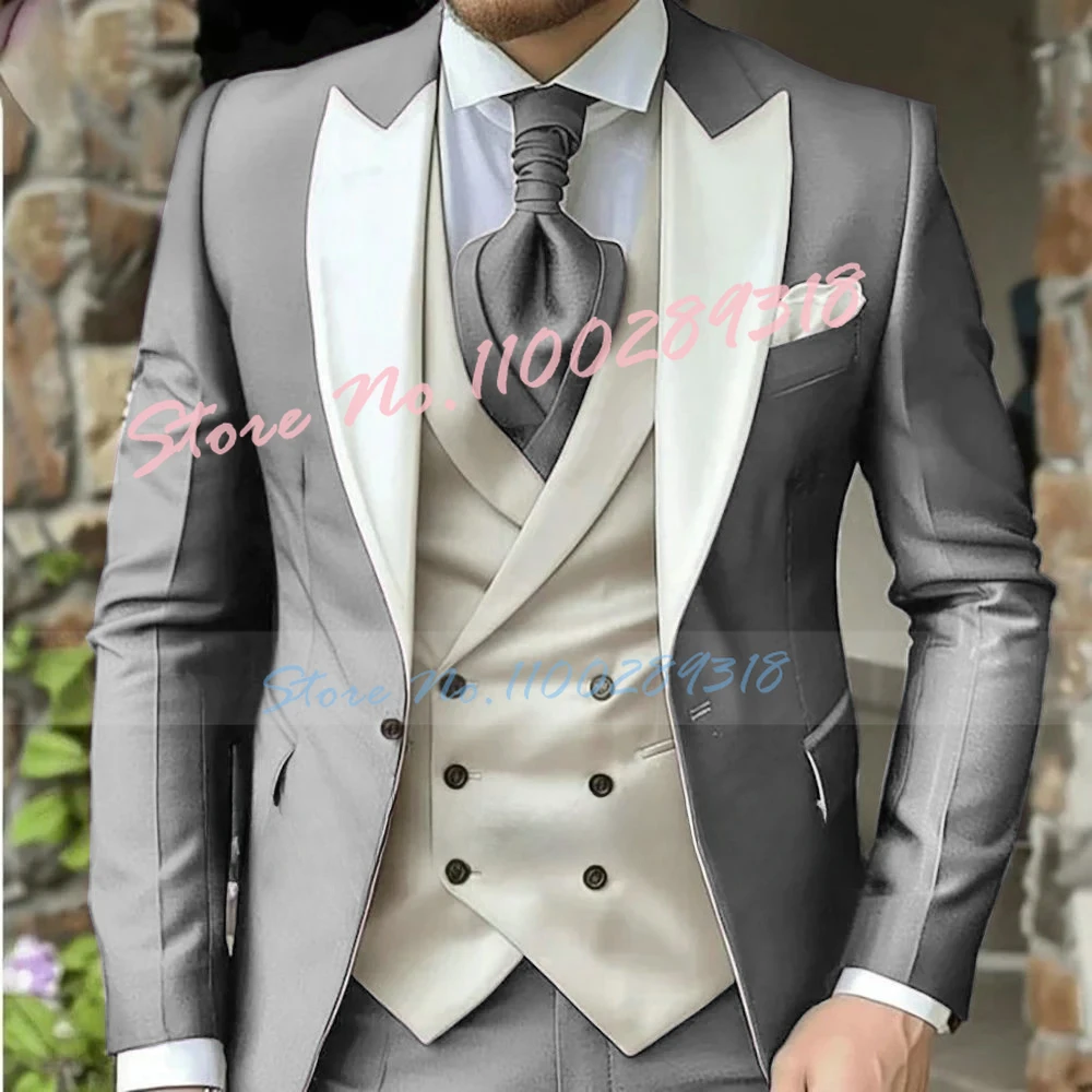 Classic Dark Brown Wedding Suits For Men Custom Made 3 Piece Jacket Vest Pants Set Formal Business Groom Tuxedos Costume Homme