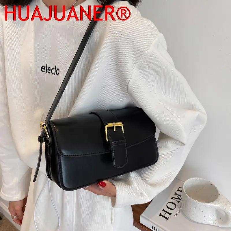 2023 Simple Belt Design Small PU Leather Flap Purse Crossbody Bag Women In Trend Fashion Shoulder Handbags Vintage underarm bag