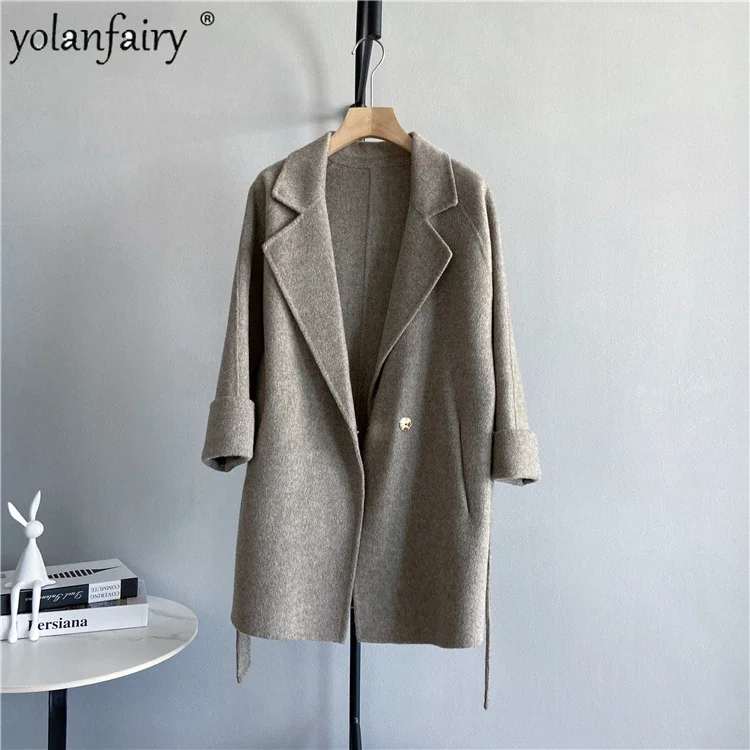 

2022 New High-end Double-sided Wool Coat Women Autumn Winter Jacket Midi Long Lace Up Korean Style Non Cashmere Coat Abrigos FCY