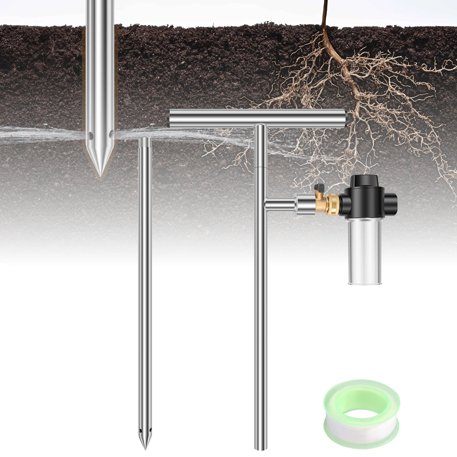 

Stainless Steel Gardens Deep Root Irrigator with Four Outlet Holes Precise Water Supply Tree Watering Wand Root Watering Tool