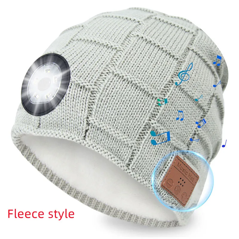 Bluetooth Earphone Music Hat Winter Wireless Headphone Cap Headset Mic Outdoor Cycling Hiking LED Light Knitted Hat