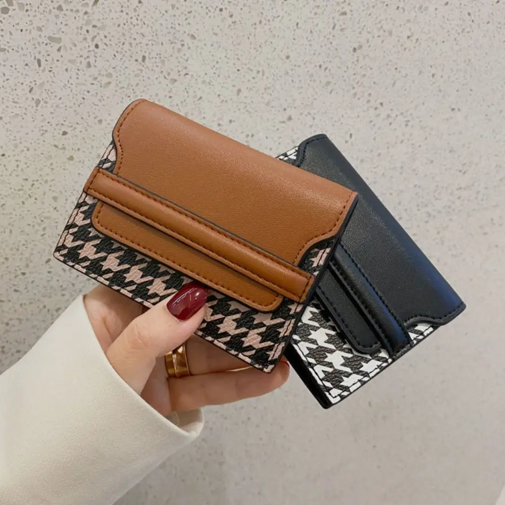 

PU leather Houndstooth Card Bag Card Pocket Korean Style Card Holders Clutch Coin Purse Clutch Bag Short Wallet Female