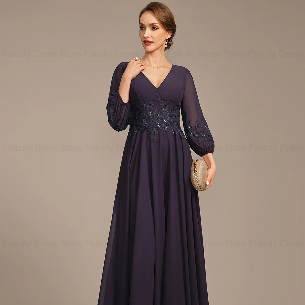 FELICITY-vestido elegante de gasa para madre de la novia, traje Formal con cuello en V, apliques de lentejuelas para invitados de boda, 2024