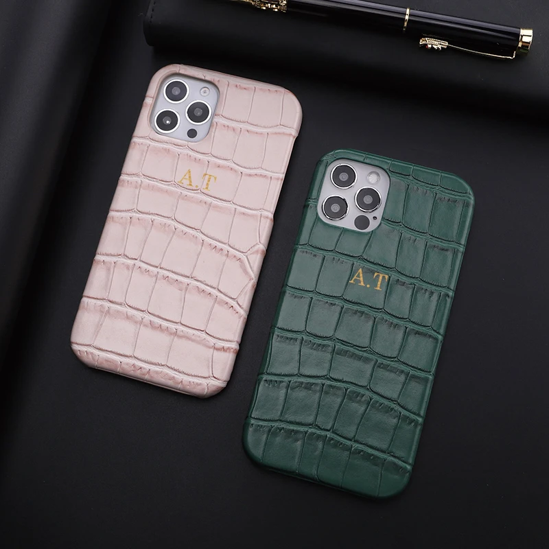 Luxury Crocodile Leather Phone Case Custom Name Personalized Letters DIY Cover iPhone 11 12 13 14 15Pro Max 7 8 Plus