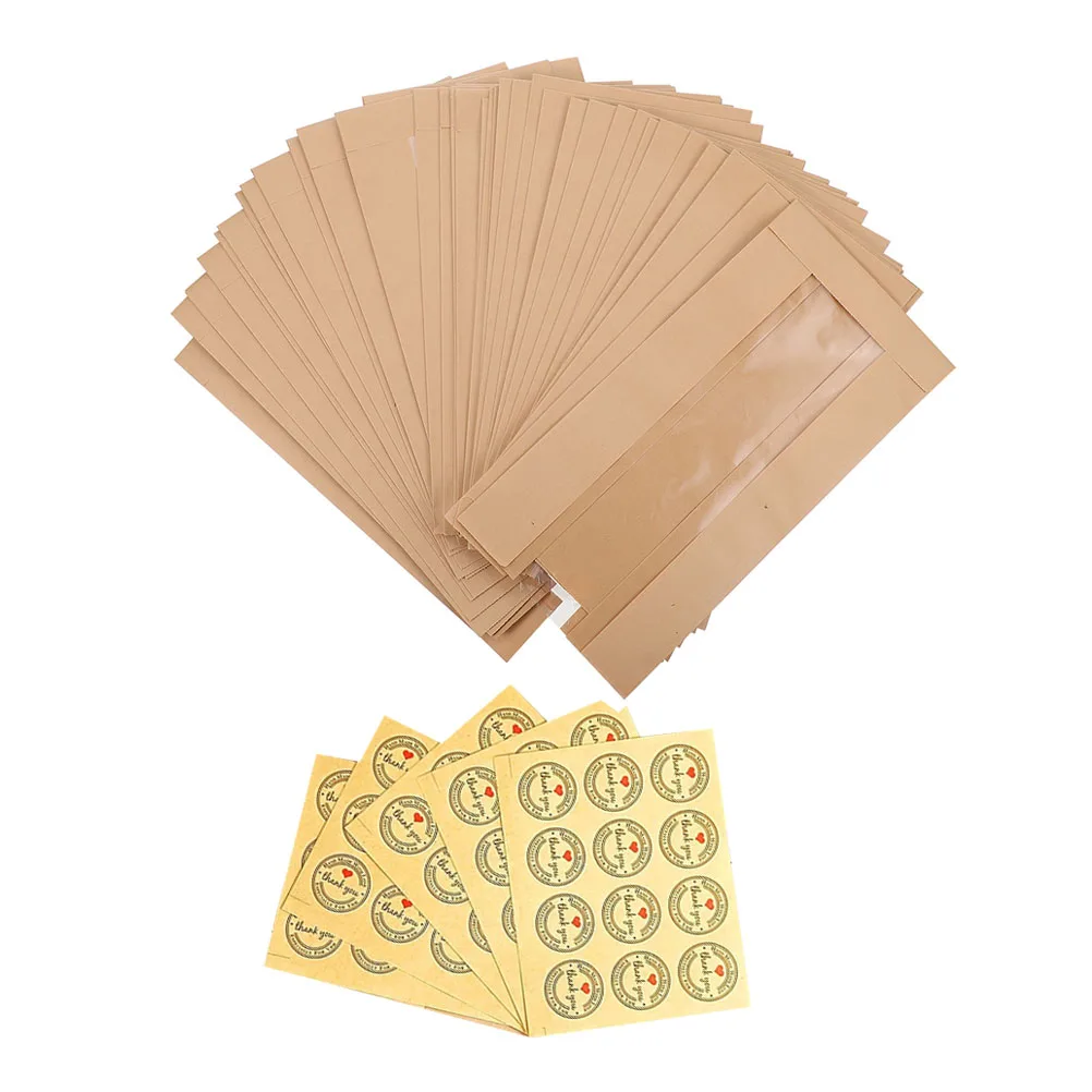 

1 set Bread Bags Clear Window 60 Thank You Stickers Paper Packing Bags for Bakery Cookie Bread Wrapping Pouches Household