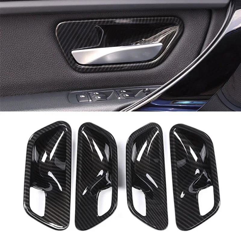 

4Pcs Car Interior Door Side Handle Bowl Cover Trim Accessories Carbon Fiber Style For BMW 3 Series F30 F31 2012 2013 2014-2019