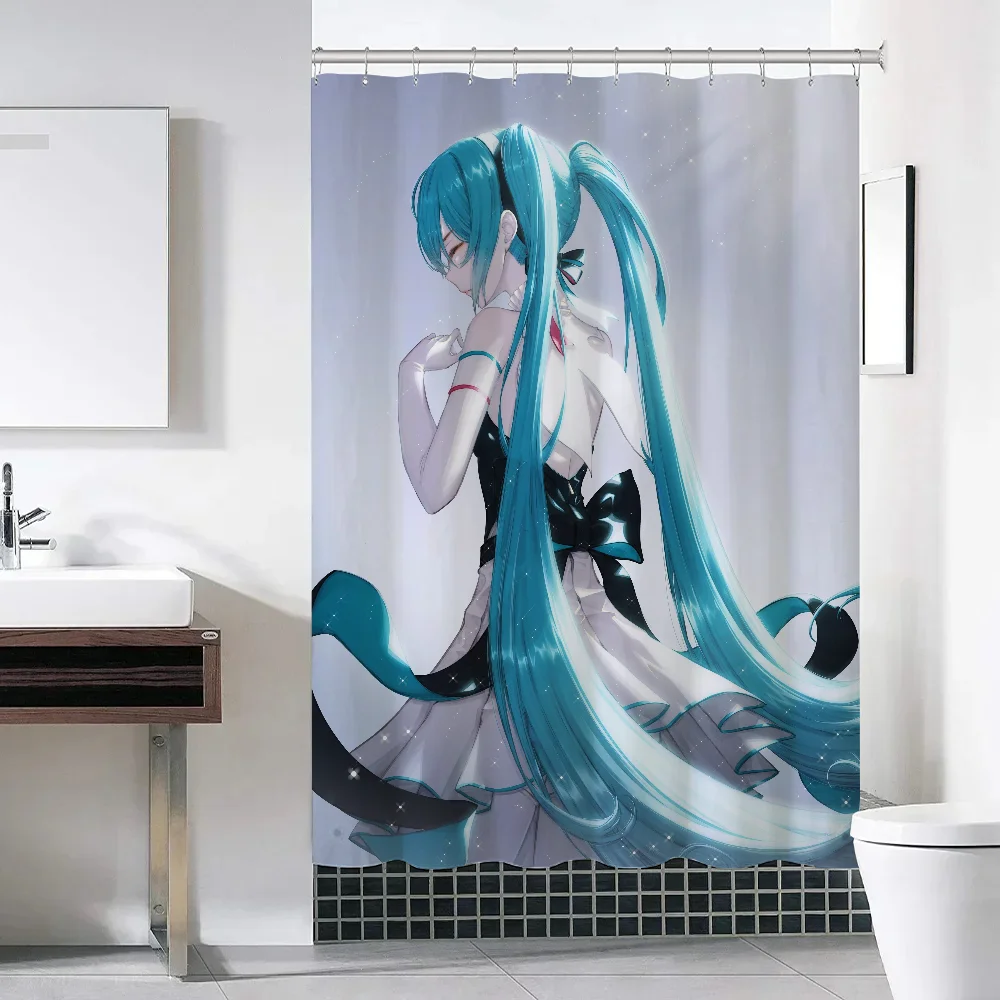 Hatsune M-Miku Shower Curtain for Bathroom Accessories Folding Partition Bath Curtains Bedrooms Waterproof Fabric Things the Set