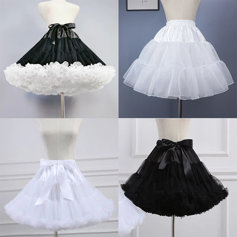Women Lolita Cosplay Petticoat A-Line Puffy Tutu Skirt Layered Tulle Ballet Dance Pettiskirts Big Bowknot Underskirt image 3