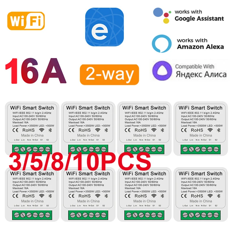 

EWeLink Wifi 16A MINI Smart Switch DIY 2-way Control Modules APP Wireless Remote Control Timer Works With Alexa Google Home